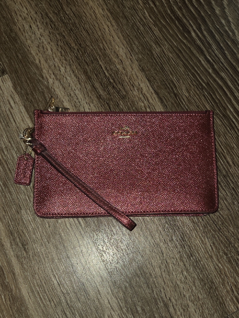 Coach Double Zip Wristlet – Metallic Red Leather